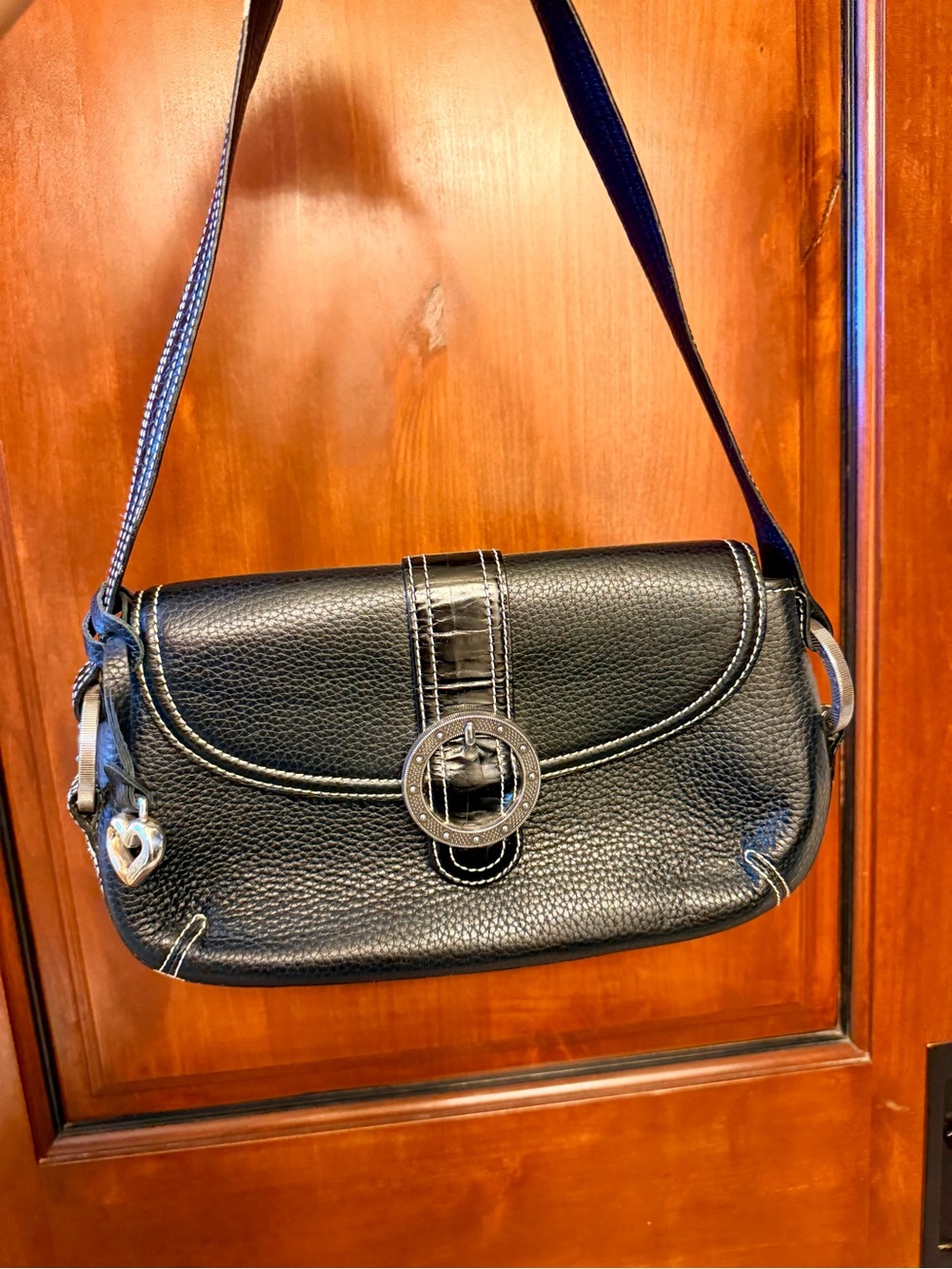 Brighton Y2K Black Leather Shoulder Bag with Decorative Buckle